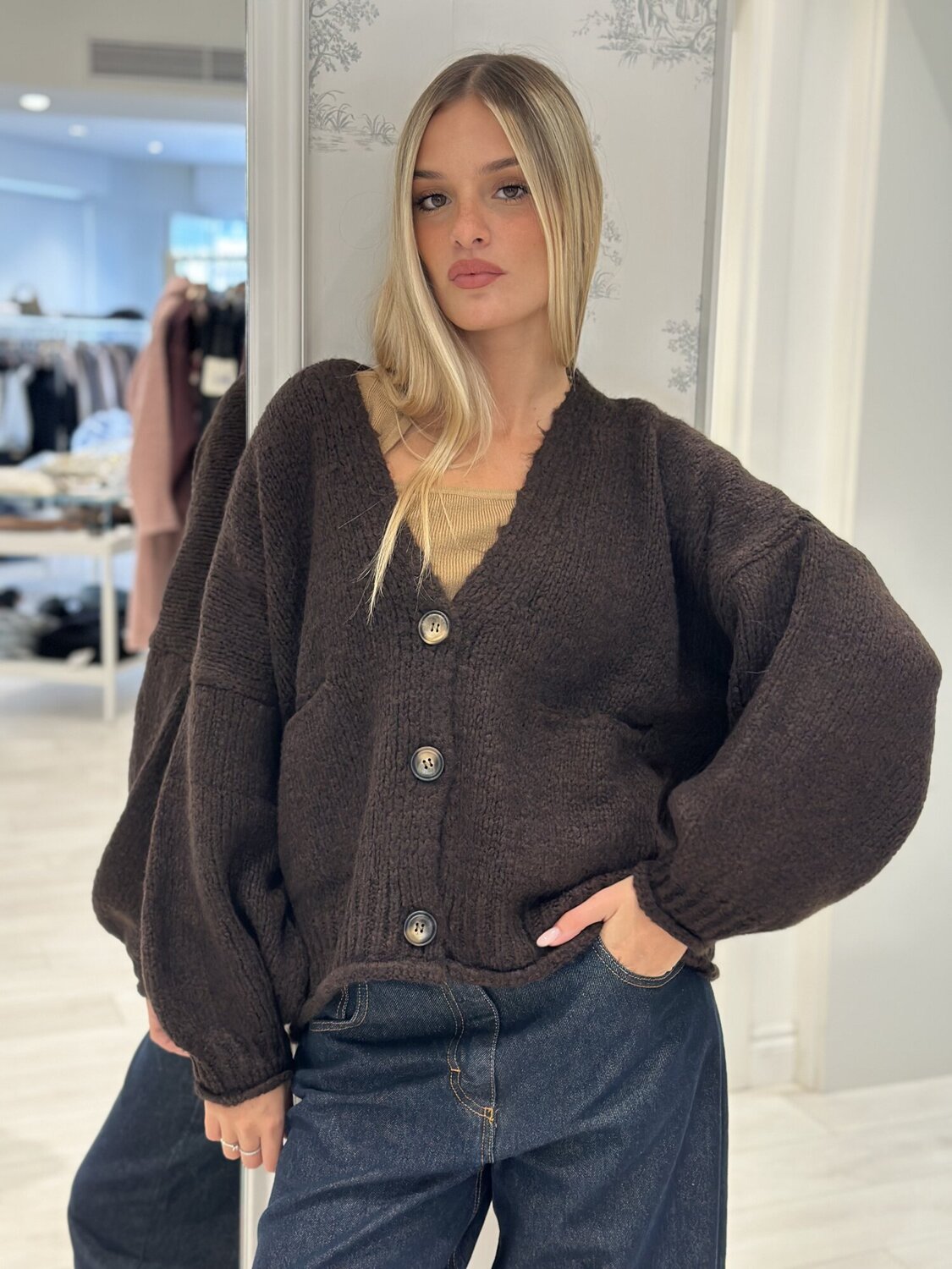 Cardigan Donna Baradello Con Bottoni E Tasche | Morbido Misto Filato Lavorato A Treccia | Taglio Largo