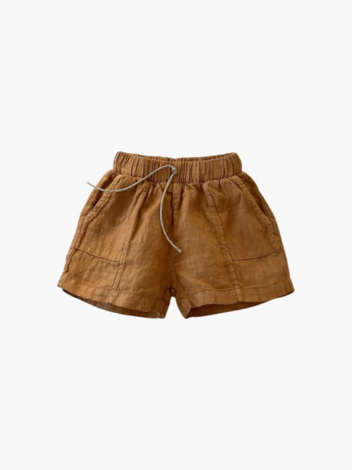 linen shorts play up cuoio