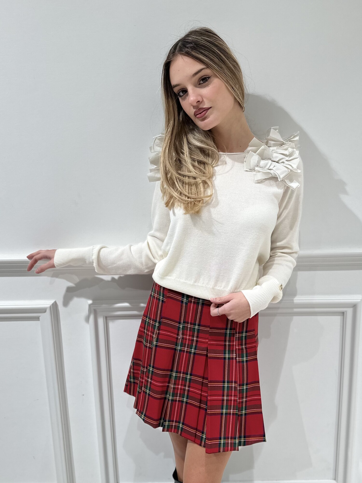 Gonna corta con pieghe Lana vergine Check'n'Dior Tartan rossa